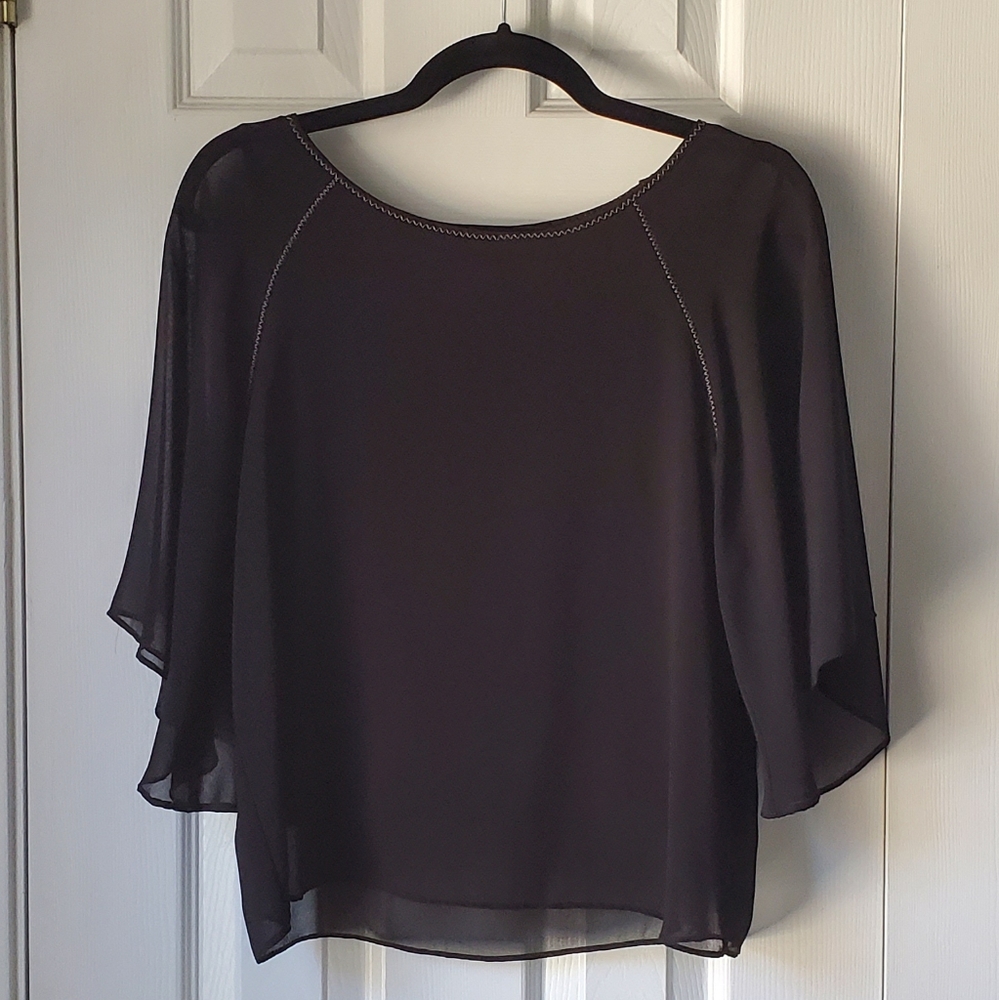 Estelle Center Stage Metallic Detail Chiffon Blouse Black
